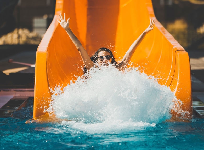 woman on water slide